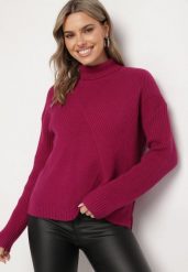 Fioletowy Golf z Wiskozą i Krótszym Tyłem Nialendra. Fioletowe golfy damskie Born2be, m, bez wzorów, z jeansu, bez ramiączek. Za 149.99 zł.