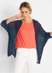 Długi kardigan w ażurowy wzór. Niebieskie kardigany damskie bonprix, w ażurowe wzory. Za 82.99 zł.