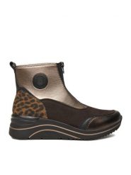 Remonte Botki D0T78-90 Brązowy. Brązowe botki damskie Remonte, z materiału, bez obcasa, na koturnie, bez zapięcia. Za 339.99 zł.