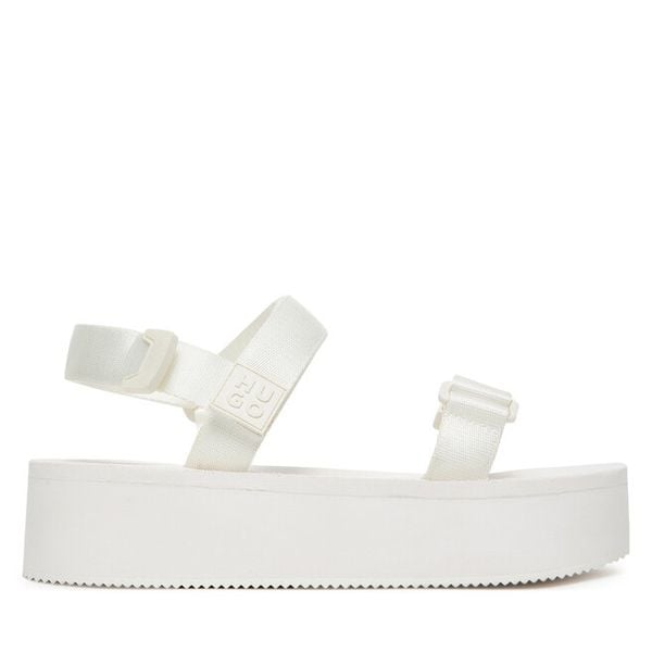 Sandały HUGO. Białe sandały damskie Hugo, bez wzorów, bez obcasa, na koturnie, bez zapięcia. Za 649.99 zł.