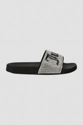JUICY COUTURE Czarne klapki Donna Diamante Slider. Czarne klapki damskie Juicy Couture, bez wzorów, bez obcasa, bez zapięcia. W wyprzedaży za 194.99 zł.