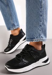 Czarne Sneakersy na Ozdobnej Podeszwie ze Sznurowaniem Clarie. Czarne obuwie sportowe damskie Renee, bez zapięcia. Za 69.99 zł.
