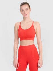 4F Biustonosz treningowy z niskim wsparciem - czerwony M/L. Czerwone biustonosze sportowe damskie 4F, bez wzorów, z dzianiny. W wyprzedaży za 69.99 zł.
