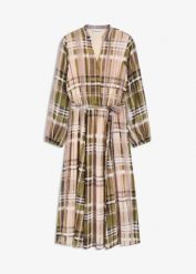 Sukienka szyfonowa z paskiem w talii. Brązowe sukienki damskie bonprix, bez wzorów, z szyfonu, eleganckie, bez ramiączek. Za 179.99 zł.