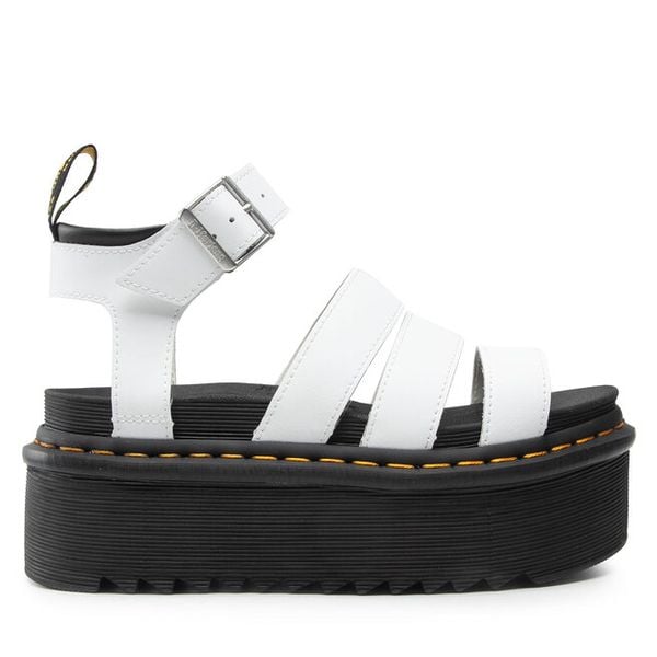 Sandały Dr. Martens. Białe sandały damskie Dr Martens, bez wzorów, bez obcasa, na koturnie, bez zapięcia. Za 699.99 zł.