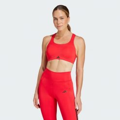 Biustonosz TLRD Impact Training High Support. Czerwone biustonosze sportowe damskie Adidas, bez wzorów, z materiału. Za 279.00 zł.