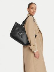 Calvin Klein Torebka Bold Ck Medium Tote LV04F3218G Czarny. Czarne torebki klasyczne damskie Calvin Klein, ze skóry, bez dodatków. Za 539.99 zł.
