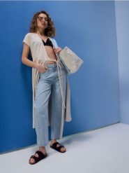 Jeansy balloon z ozdobnym przeszyciem - niebieski. Niebieskie jeansy damskie Sinsay. Za 69.99 zł.