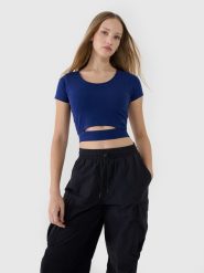 4F T-shirt crop top gładki damski - granatowy XL. Niebieskie t-shirty damskie 4F, xl, bez wzorów, z bawełny, bez kołnierzyka. W wyprzedaży za 19.99 zł.