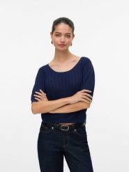 Vero Moda Koszulka w kolorze granatowym rozmiar: L. Niebieskie bluzki damskie Vero Moda, l, bez wzorów, ze splotem, bez kołnierzyka, bez ramiączek. Za 66.00 zł.