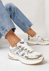 Złote Buty Sportowe z Metalicznymi Wstawkami i Siateczką Pareli. Żółte obuwie sportowe casual damskie Born2be. Za 119.99 zł.