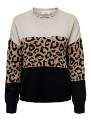 ONLY Sweter "Jade" w kolorze beżowo-czarnym rozmiar: L. Brązowe swetry klasyczne damskie Only, l, bez kołnierzyka. Za 110.04 zł.