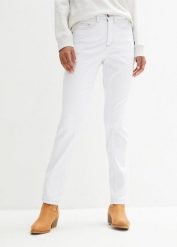 Jeansy ze stretchem, mid waist, prosta nogawka. Niebieskie jeansy damskie bonprix. Za 94.99 zł.