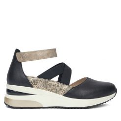 Półbuty Remonte. Czarne czółenka damskie Remonte, bez wzorów, bez obcasa, na koturnie, bez zapięcia. Za 369.99 zł.