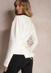 Biała Bawełniana Bluza z Ozdobnym Wiązaniem Fanarita. Białe bluzy damskie Renee, bez wzorów, z bawełny, bez kaptura. Za 74.99 zł.