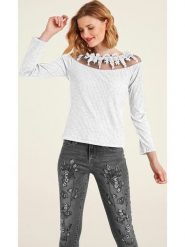 Heine Koszulka w kolorze białym rozmiar: 42. Białe bluzki damskie Heine, bez wzorów, z koronki, bez kołnierzyka, bez ramiączek. Za 65.23 zł.