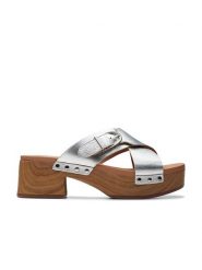 Clarks Skórzane klapki "Sivanne Walk" w kolorze srebrnym rozmiar: 40. Szare klapki damskie Clarks, bez wzorów, z otwartym noskiem, bez obcasa, bez zapięcia. Za 245.96 zł.