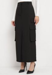 Czarna Spódnica w Stylu Utility z Kieszeniami i Rozcięciem na Przodzie Temari. Czarne spódnice damskie Born2be, na co dzień, m, bez wzorów, eleganckie, maxi. Za 139.99 zł.