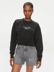 Calvin Klein Jeans Bluza Stacked Institutional J20J221466 Czarny Regular Fit. Czarne bluzy damskie Calvin Klein Jeans, m, bez wzorów, z bawełny, bez kaptura. Za 299.99 zł.