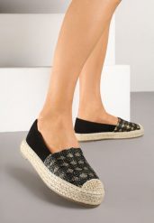 Czarne Espadryle z Plecionym Sznurkiem i Geometrycznym Wzorem Sdivira. Czarne espadryle damskie Born2be, bez wzorów, z jeansu, bez obcasa, na obcasie. Za 79.99 zł.