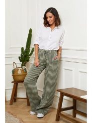 Le Monde du Lin Lniane spodnie w kolorze oliwkowym rozmiar: 40/42. Brązowe spodnie materiałowe damskie Le Monde du Lin, bez wzorów, ze lnu. Za 121.99 zł.