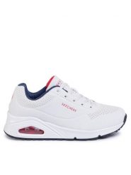 Skechers Sneakersy Uno Stand On Air 73690/WNVR Biały. Białe obuwie sportowe damskie Skechers, ze skóry, bez zapięcia. Za 239.99 zł.