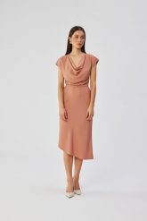 Różowa Asymetryczna Sukienka z Dekoltem Woda. Czerwone sukienki damskie MOE, bez wzorów, z elastanu, bez ramiączek. Za 334.90 zł.