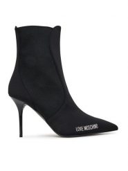 LOVE MOSCHINO Botki JA21059G0NIM0000 Czarny. Czarne botki damskie Love Moschino, z materiału, bez obcasa, na szpilce, bez zapięcia. Za 949.99 zł.