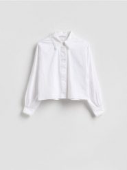 Koszula z bawełną - biały. Białe koszule damskie Reserved, l, bez wzorów, z bawełny, bez kołnierzyka, bez ramiączek. Za 149.99 zł.