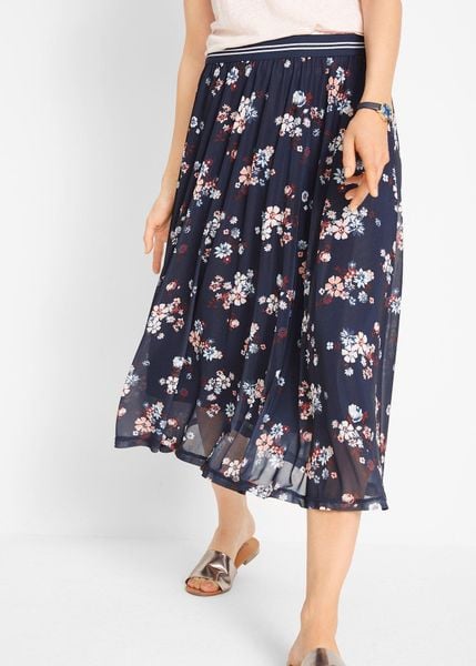 Spódnica siatkowa midi z elastycznym pasem. Niebieskie spódnice damskie bonprix, bez wzorów, midi. Za 144.99 zł.