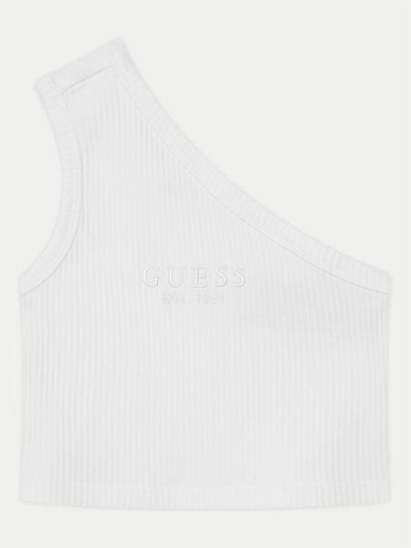 Guess Top J5GI27 KCSK4 Biały Slim Fit. Białe koszulki i t-shirty dziewczęce Guess, z aplikacjami, z bawełny, bez kołnierzyka, bez ramiączek. Za 59.99 zł.