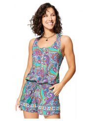 Ipanima Kombinezon w kolorze turkusowo-różowo-zielonym rozmiar: 38/40. Różowe kombinezony damskie Ipanima, bez wzorów, klasyczne, bez kołnierzyka, bez ramiączek. Za 65.85 zł.