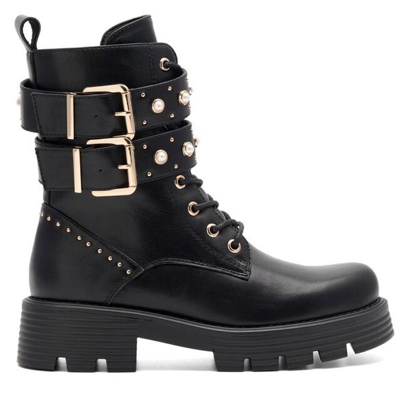 Trzewiki DeeZee. Czarne botki damskie DeeZee, bez obcasa, na płaskiej podeszwie, bez zapięcia. Za 199.99 zł.