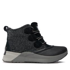Botki Sorel. Czarne botki damskie Sorel, bez obcasa, na płaskiej podeszwie, bez zapięcia. Za 549.99 zł.