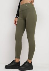 Ciemnozielone Legginsy Sportowe z Wysokim Stanem i Drobnym Nadrukiem Leridra. Zielone legginsy damskie Born2be, l, bez wzorów, z jeansu. Za 29.99 zł.