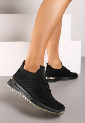 Czarne Buty Sportowe z Siateczkową Cholewką z Metaliczną Wstawką Starlette. Czarne obuwie sportowe casual damskie Born2be, z tkaniny. Za 49.99 zł.