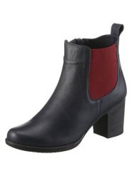 Heine Skórzane botki w kolorze czerwono-granatowym rozmiar: 40. Czerwone botki damskie Heine, ze skóry, eleganckie, bez obcasa, bez zapięcia. Za 108.74 zł.