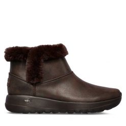 Botki Skechers. Brązowe botki damskie Skechers, bez obcasa, na płaskiej podeszwie, bez zapięcia. Za 299.99 zł.