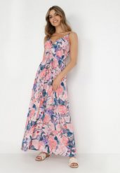 Różowa Sukienka Caeede. Czerwone sukienki damskie Born2be, z aplikacjami, bez ramiączek. Za 139.99 zł.