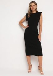 Czarna Sukienka Bodycon z Prążkowanej Dzianiny z Rozcięciem Roleria. Czarne sukienki damskie Born2be, bez wzorów, z dzianiny, eleganckie, bez ramiączek. Za 129.99 zł.