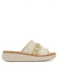 Rieker Klapki 69278-60 Beżowy. Brązowe klapki damskie Rieker, bez wzorów, z materiału, bez obcasa, bez zapięcia. Za 239.99 zł.