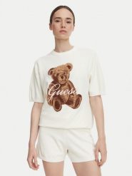Guess T-Shirt O6BR03 Z1145 Kremowy Regular Fit. Białe t-shirty damskie Guess, xs, z aplikacjami, z syntetyku, bez kołnierzyka. Za 234.99 zł.