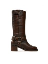 Bronx Kozaki High boots 14291-A Brązowy. Brązowe kozaki damskie Bronx, ze skóry, bez obcasa, na słupku, bez zapięcia. Za 1,029.00 zł.