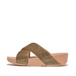 Sandały damskie FitFlop Lulu Cross Slide - Glitterball. Szare sandały damskie FIT FLOP, bez wzorów, z materiału, bez obcasa, bez zapięcia. Za 452.50 zł.