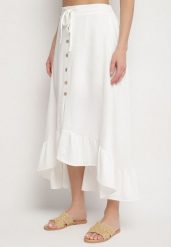 Biała Asymetryczna Spódnica z Falbanami i Ozdobnymi Guzikami Marolana. Białe spódnice damskie Born2be, na co dzień, l, bez wzorów, eleganckie, midi. Za 59.99 zł.