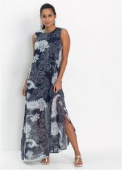 Długa sukienka szyfonowa. Niebieskie sukienki damskie bonprix, bez wzorów, z szyfonu, eleganckie, bez ramiączek. Za 137.99 zł.