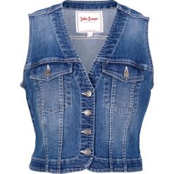 Kamizelka dżinsowa ze stretchem. Niebieskie kamizelki damskie bonprix, bez wzorów, bez kaptura. Za 109.99 zł.