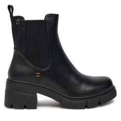 Botki Refresh. Czarne botki damskie Refresh, bez obcasa, na słupku, bez zapięcia. Za 349.99 zł.