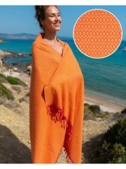 Samimi Chusta hammam "Samos" w kolorze różowo-musztardowym - 175 x 95 cm rozmiar: onesize. Pomarańczowe chusty damskie Samimi, bez wzorów, z bawełny. Za 85.95 zł.