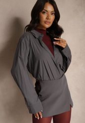 Ciemnoszara Koszula z Bawełny Oversize Lobane. Szare koszule damskie Renee, l, bez wzorów, z bawełny, biznesowe, bez kołnierzyka, bez ramiączek. Za 129.99 zł.